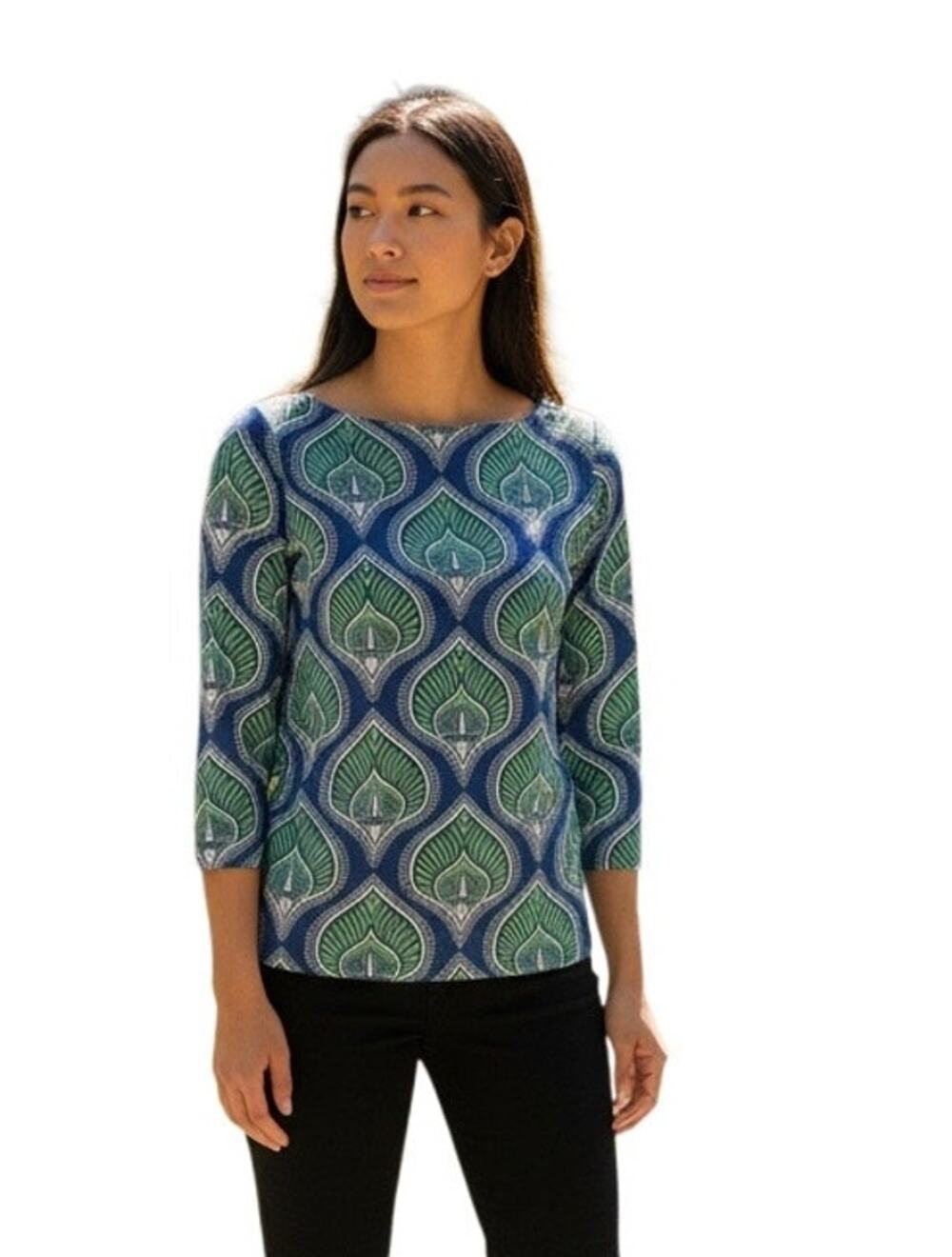 J.McLaughlin Wavesong Catalina Cloth Button Boat Neck 3/4 Sleeve Top XS